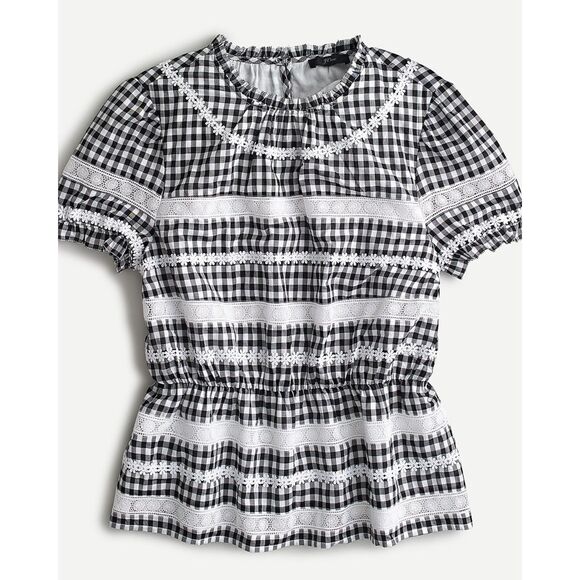 J.Crew Women's Daisy-Chain Peplum Top in Gingham in Black & White - Size L - Picture 4 of 15